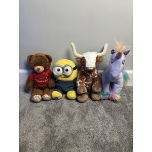 Build-A-Bear Plush Lot Minion Unicorn Longhorn FAO Schwarz Teddy Bear 4 Pc